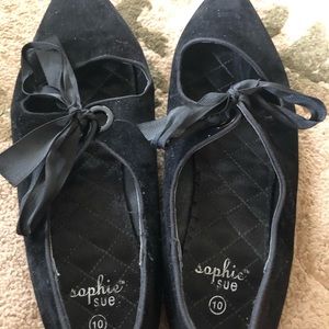 Cute velour tie flat shoes women’s